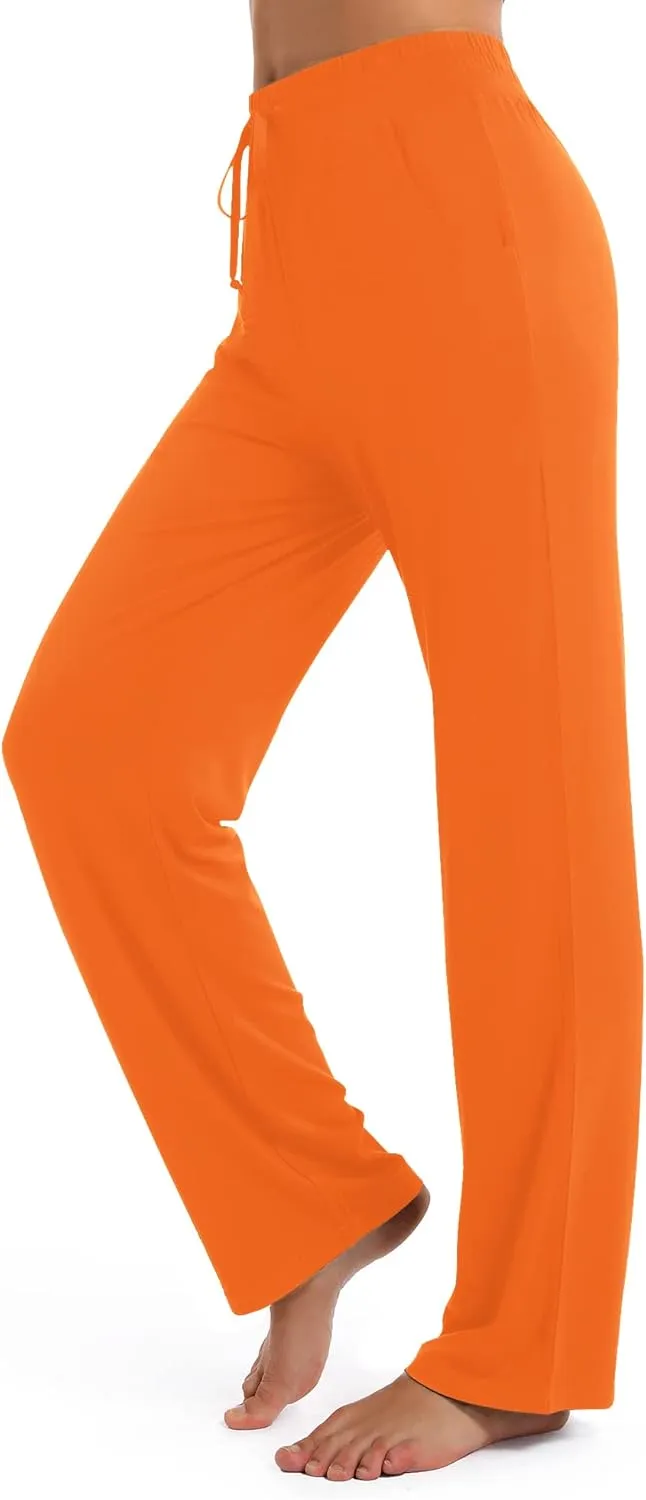 Urban CoCo Women's Straight Leg Long Pants Elastic High Waist Drawstring Casual Trousers with Pockets