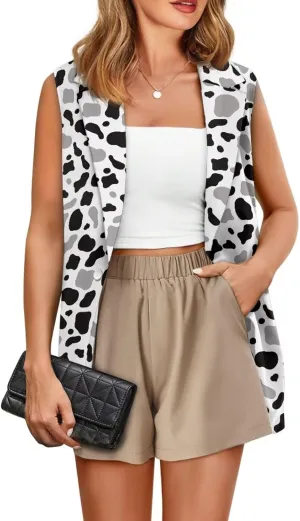 Women Siut Vest Blazer Tops V Neck Sleeveless Jackets Lapel Collar One Button Holiday Waistcoat