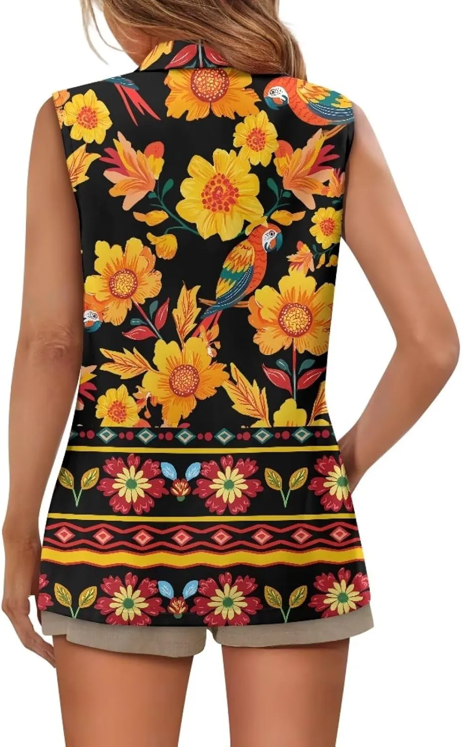 Women Siut Vest Blazer Tops V Neck Sleeveless Jackets Lapel Collar One Button Holiday Waistcoat