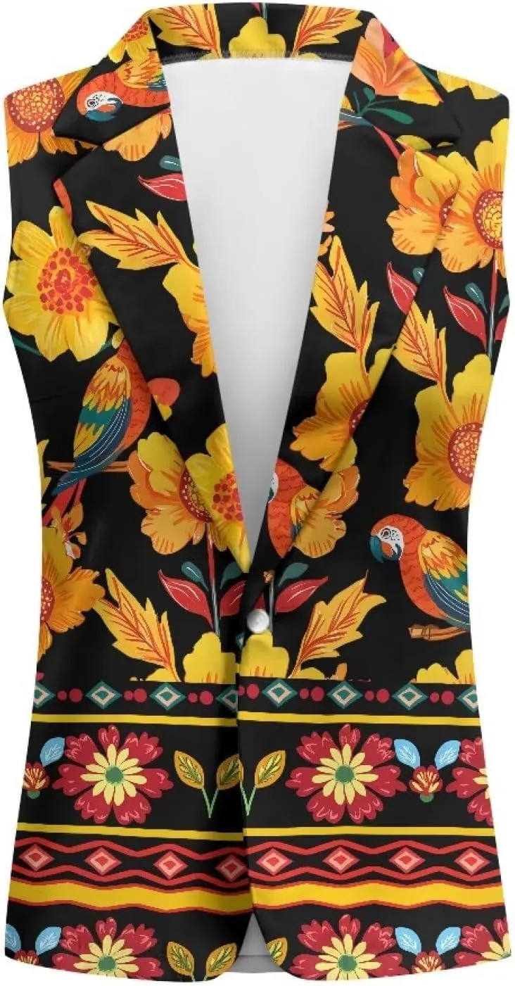 Women Siut Vest Blazer Tops V Neck Sleeveless Jackets Lapel Collar One Button Holiday Waistcoat