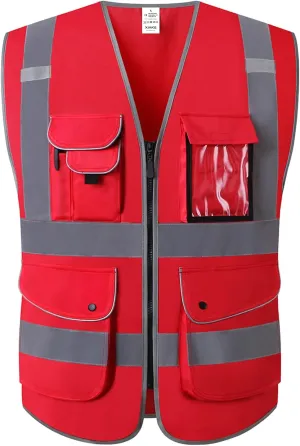 XIAKE 9 Pockets Class 2 High Visibility Reflective Safety Vest for Men Women Work Construction Vest