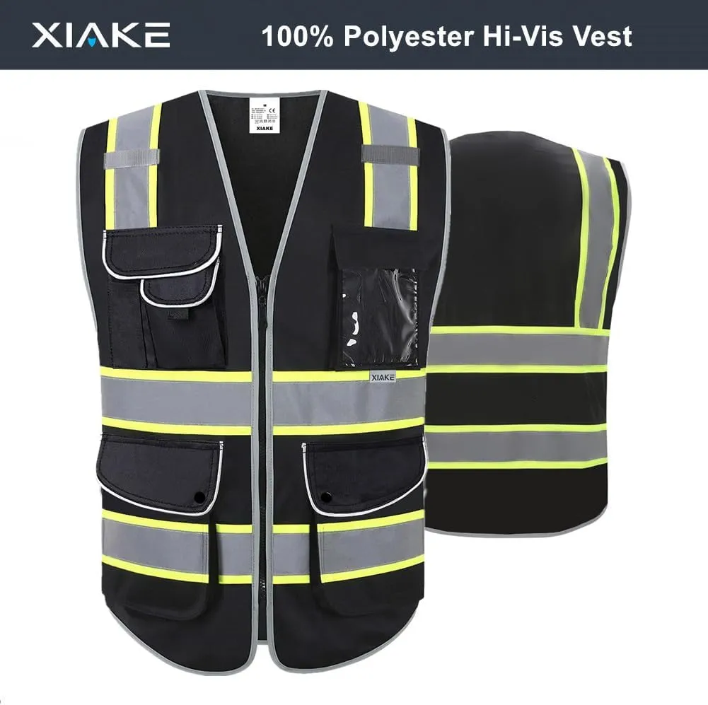 XIAKE 9 Pockets Class 2 High Visibility Reflective Safety Vest for Men Women Work Construction Vest
