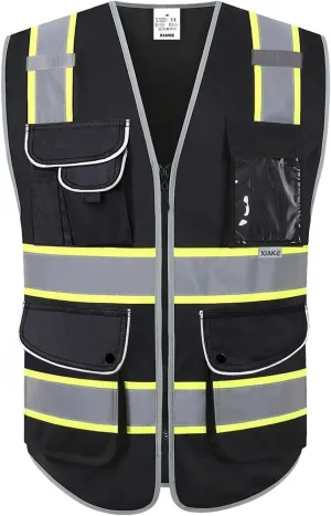XIAKE 9 Pockets Class 2 High Visibility Reflective Safety Vest for Men Women Work Construction Vest