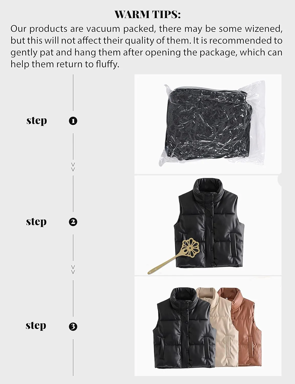 Yidarer Women's Faux Leather Puffer Vest Stand Collar Padded Vest Sleeveless Quilted Lightweight Jacket