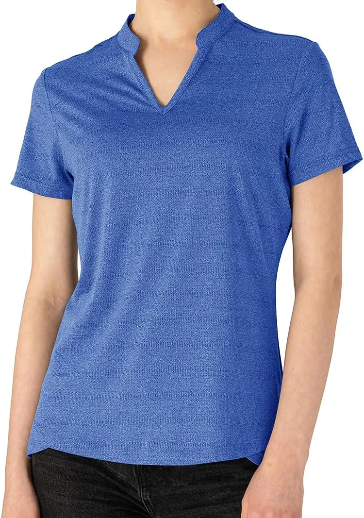 YSENTO Women's Dry Fit Golf Polo Shirts Tops Short Sleeve V Neck Collarless Apparel Shirts Clothes